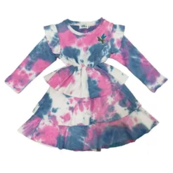 Lola + The Boys Tie Dye Ruffle Dress Long Sleeve Girls