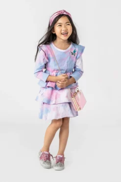 Lola + The Boys Tie Dye Ruffle Dress Long Sleeve Girls