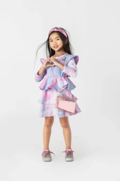 Lola + The Boys Tie Dye Ruffle Dress Long Sleeve Girls