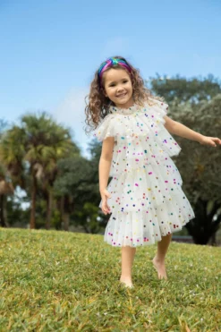 Lola + The Boys Foil Polka Dot Tulle Dress