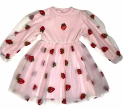 Lola & The Boys Strawberry Sheer Sleeve Dress New Arrivals