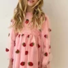 Lola & The Boys Strawberry Sheer Sleeve Dress New Arrivals