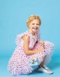Lola + The Boys Foil Rainbow Hearts Tulle Dress