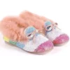 Lola + The Boys Girls Glitter Faux Fur Stripe Loafer