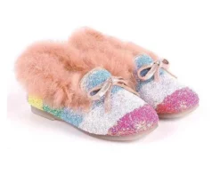 Lola + The Boys Girls Glitter Faux Fur Stripe Loafer