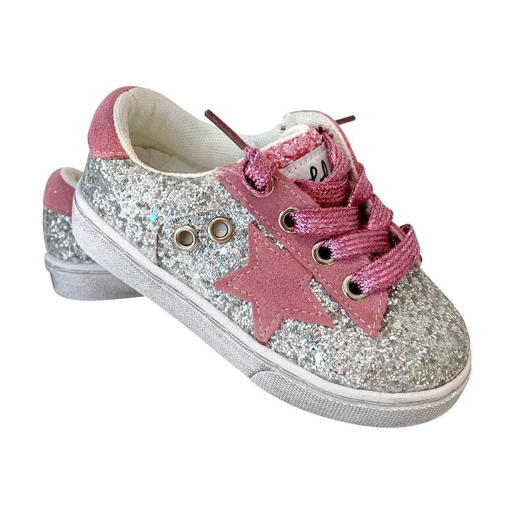 Lola + The Boys Girls Glitter Pink Star Sneakers 5 Lola + The Boys Girls Glitter Pink Star Sneakers