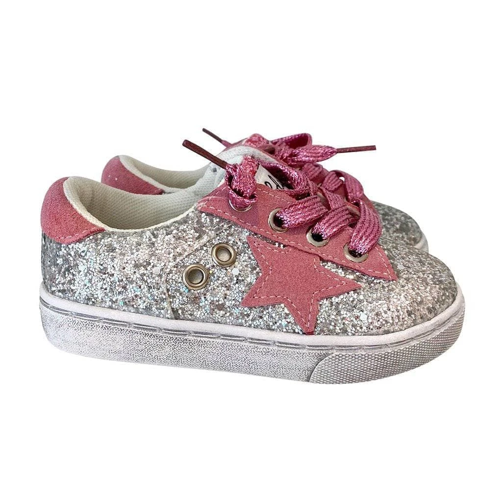 Lola + The Boys Girls Glitter Pink Star Sneakers 6 Lola + The Boys Girls Glitter Pink Star Sneakers