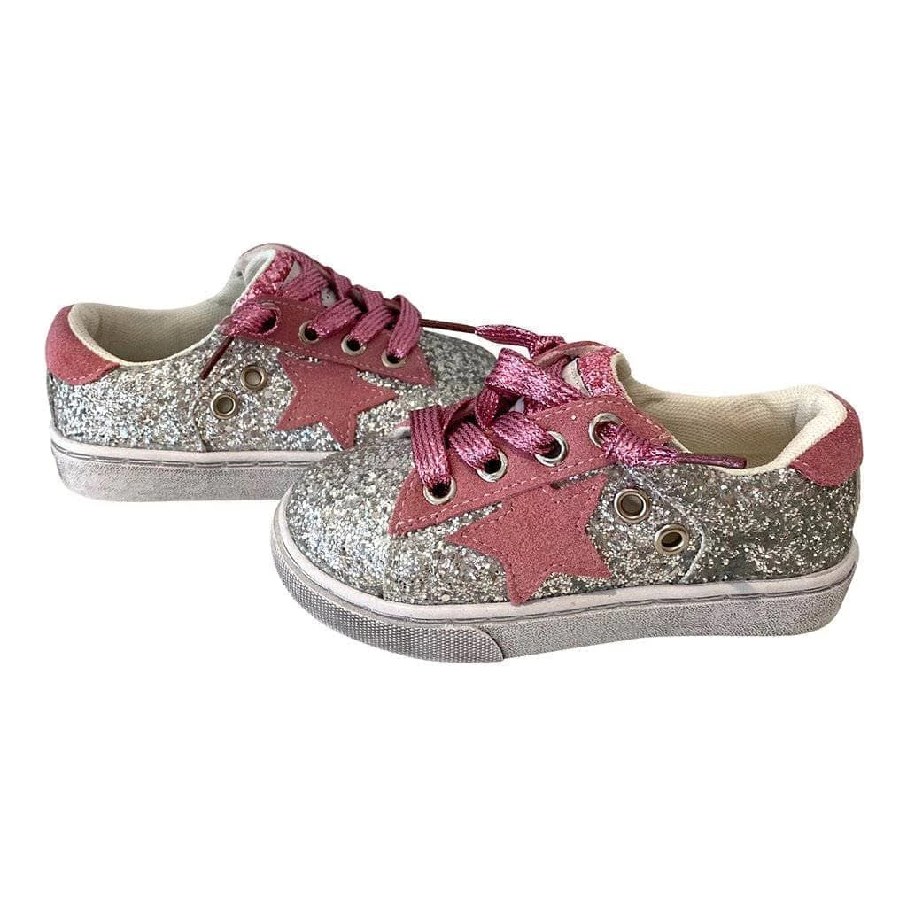 Lola + The Boys Girls Glitter Pink Star Sneakers 9 Lola + The Boys Girls Glitter Pink Star Sneakers
