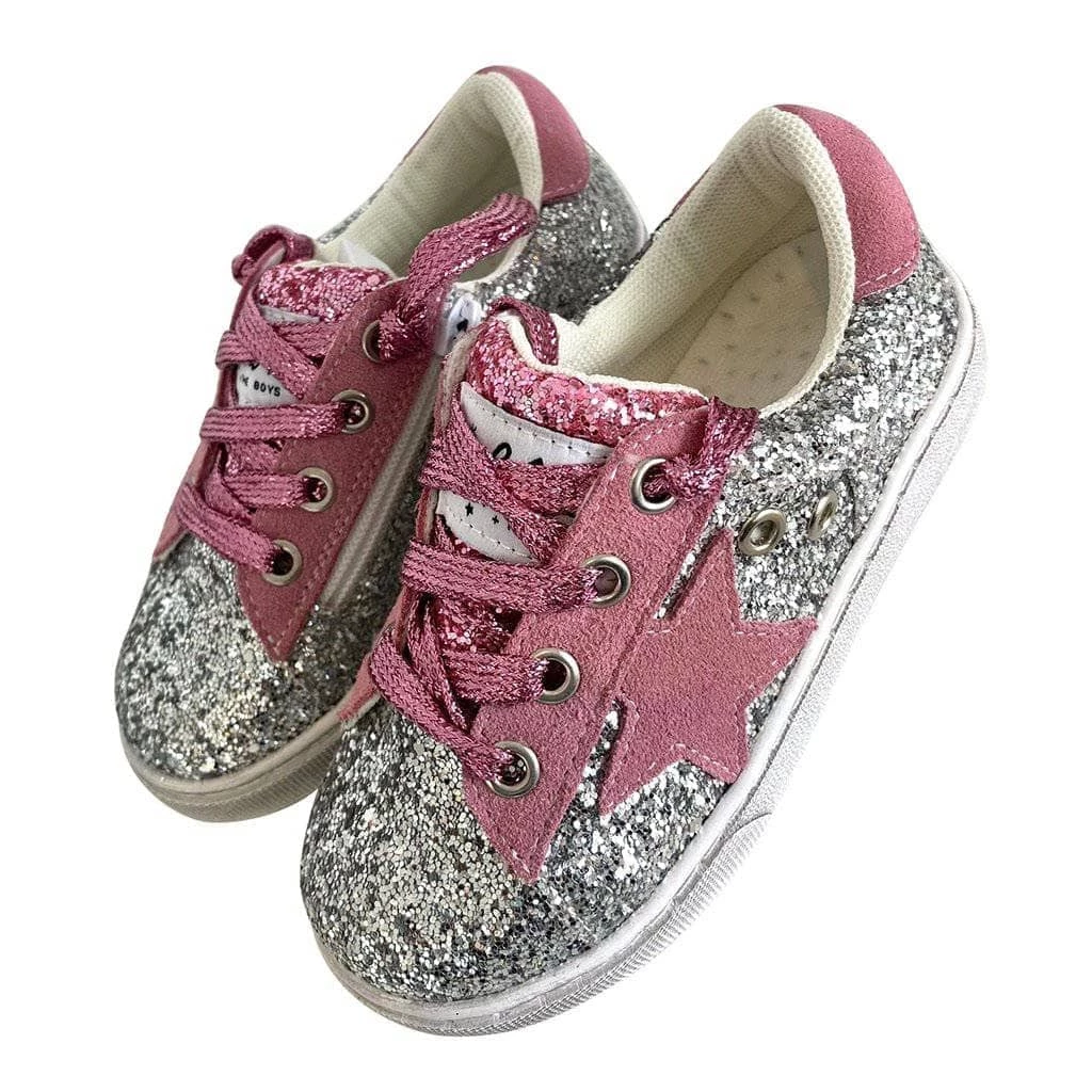Lola + The Boys Girls Glitter Pink Star Sneakers 3 Lola + The Boys Girls Glitter Pink Star Sneakers