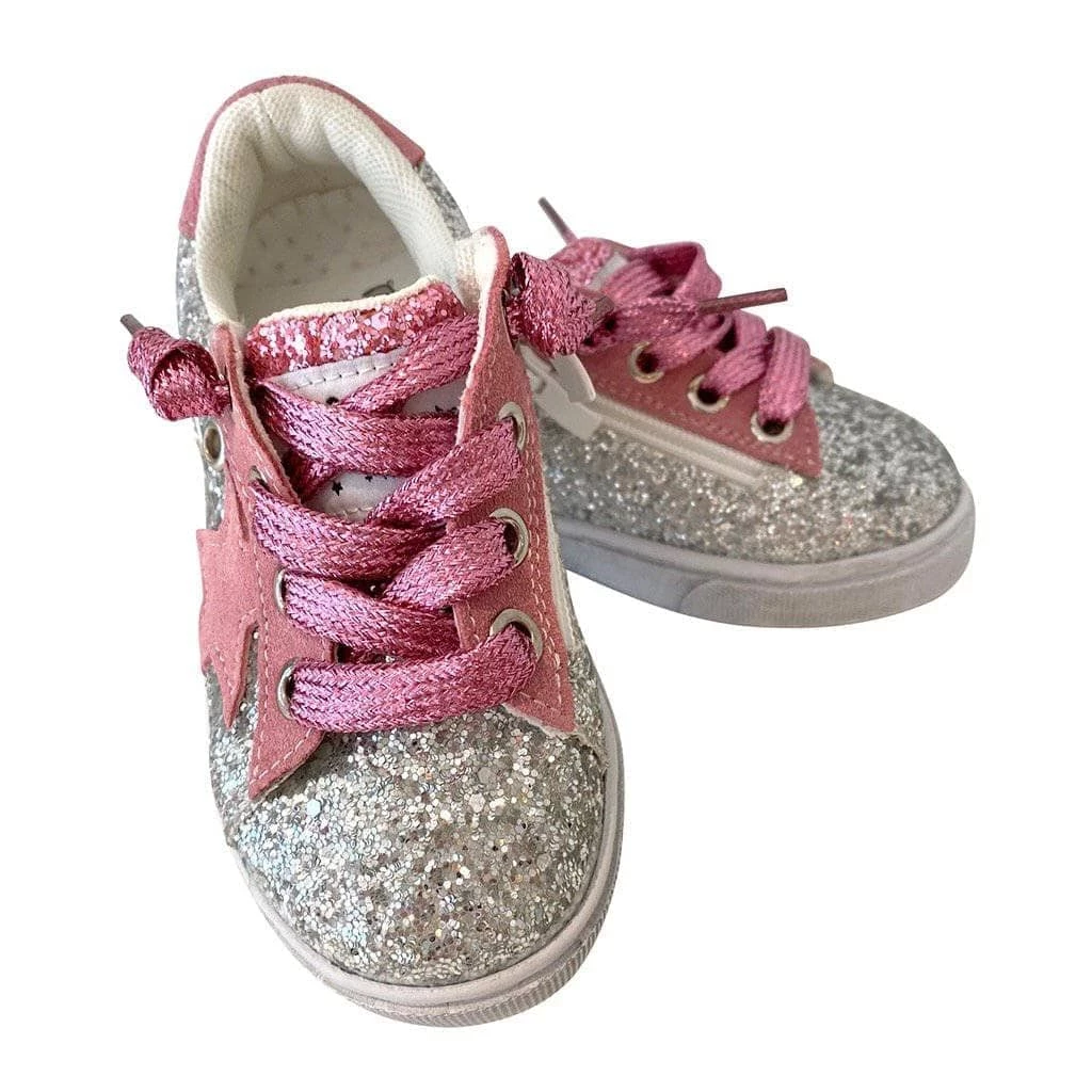 Lola + The Boys Girls Glitter Pink Star Sneakers 7 Lola + The Boys Girls Glitter Pink Star Sneakers