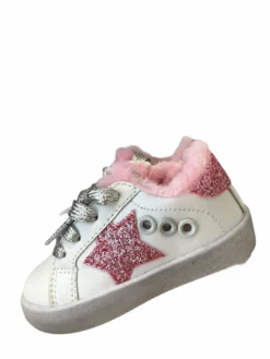 Lola + The Boys New Arrivals Paris Pink Fur Star Girl Sneaker