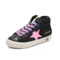 Lola + The Boys New Arrivals Pink & Black High Top Sherpa Sneaker