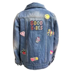 Lola + The Boys New Arrivals Good Vibes Plastic Patches Denim Jacket