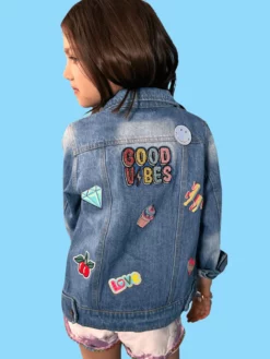 Lola + The Boys New Arrivals Good Vibes Plastic Patches Denim Jacket