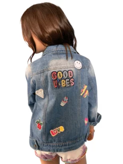 Lola + The Boys New Arrivals Good Vibes Plastic Patches Denim Jacket
