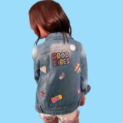 Lola + The Boys New Arrivals Good Vibes Plastic Patches Denim Jacket