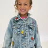 Lola + The Boys Beaded Crystal Fruit Crop Denim Jacket