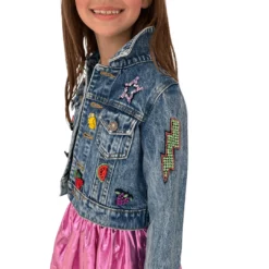Lola + The Boys Beaded Crystal Fruit Crop Denim Jacket