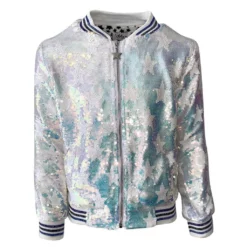 Lola + The Boys Girls Iridescent Star Sequin Bomber