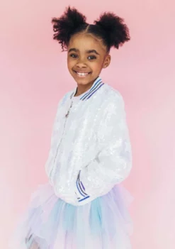 Lola + The Boys Girls Iridescent Star Sequin Bomber