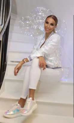 Lola + The Boys Girls Iridescent Star Sequin Bomber