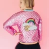 Lola + The Boys Bubble Gum Rainbow Quilted Bomber Girls