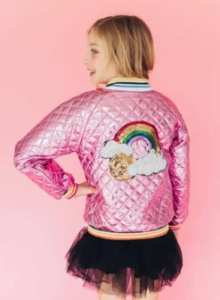 Lola + The Boys Bubble Gum Rainbow Quilted Bomber Girls