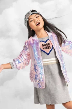 Lola + The Boys Girls Cotton Candy Sequin Bomber
