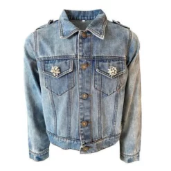 Lola + The Boys Crystal Checkered Heart Denim Jacket New Arrivals