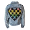Lola + The Boys Crystal Checkered Heart Denim Jacket New Arrivals 1 Lola + The Boys Crystal Checkered Heart Denim Jacket New Arrivals