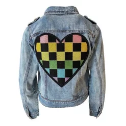Lola + The Boys Crystal Checkered Heart Denim Jacket New Arrivals