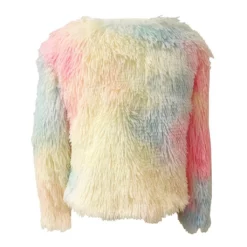 Lola + The Boys Funfetti Rainbow Faux Fur Coat Girls