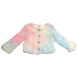 Lola + The Boys Funfetti Rainbow Faux Fur Coat Girls