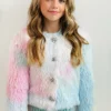 Lola + The Boys Funfetti Rainbow Faux Fur Coat Girls 2 Lola + The Boys Funfetti Rainbow Faux Fur Coat Girls