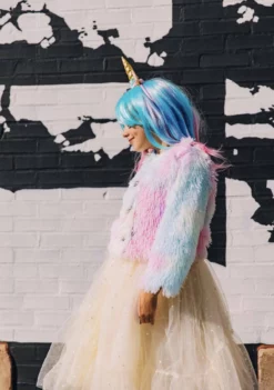 Lola + The Boys Funfetti Rainbow Faux Fur Coat Girls