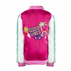 Lola & The Boys New Arrivals Girls Good Vibes Embroidered Satin Bomber
