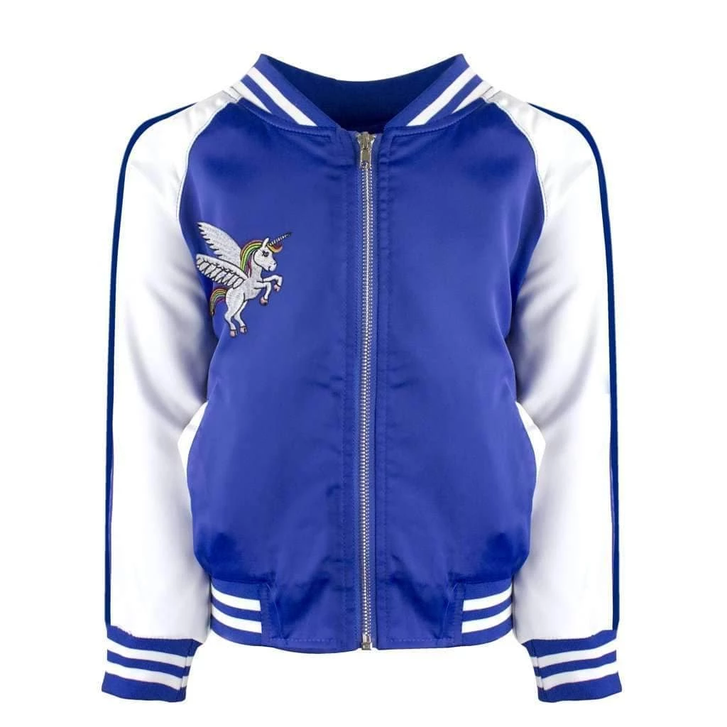 Lola + The Boys Girls Unicorn Satin Bomber 5 Lola + The Boys Girls Unicorn Satin Bomber