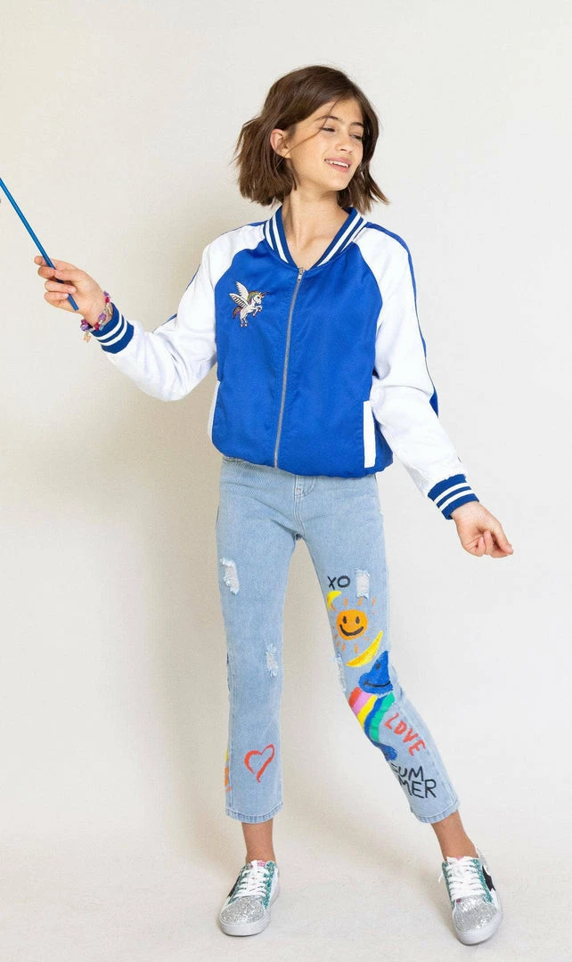 Lola + The Boys Girls Unicorn Satin Bomber 6 Lola + The Boys Girls Unicorn Satin Bomber