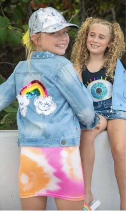 Lola + The Boys Happy Rainbow Gems Denim Jacket