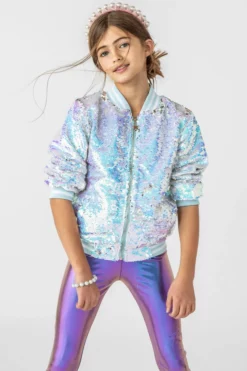 Lola + The Boys Iridescent Angel Sequin Flip Bomber Girls