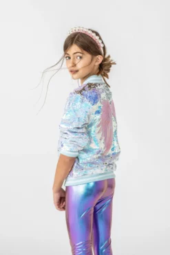 Lola + The Boys Iridescent Angel Sequin Flip Bomber Girls