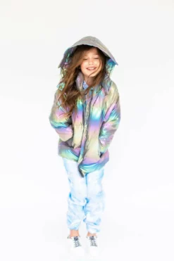 Lola + The Boys Girls Metallic Ombré Puffer