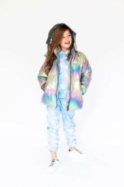 Lola + The Boys Girls Metallic Ombré Puffer