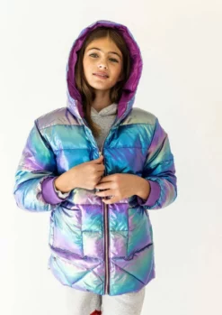 Lola + The Boys Girls Metallic Ombré Puffer