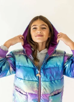 Lola + The Boys Girls Metallic Ombré Puffer