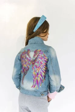 Lola & The Boys Neon Angel Wings Denim Jacket