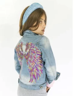 Lola & The Boys Neon Angel Wings Denim Jacket