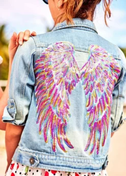 Lola & The Boys Neon Angel Wings Denim Jacket