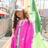 Lola + The Boys New Arrivals Neon Pink Sequin Flip Bomber