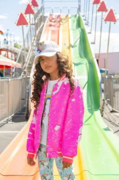 Lola + The Boys New Arrivals Neon Pink Sequin Flip Bomber